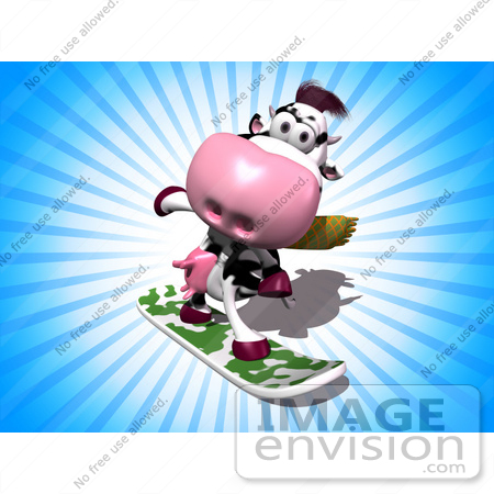 #44644 Royalty-Free (RF) Illustration of a 3d Dairy Cow Mascot Snowboarding - Version 2 by Julos