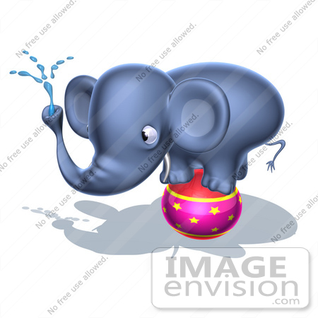 #44646 Royalty-Free (RF) Illustration of a 3d Blue Elephant Mascot Standing On A Circus Ball And Spraying Water - Pose 4 by Julos
