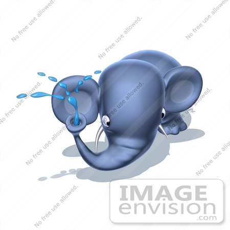 #44649 Royalty-Free (RF) Illustration of a 3d Blue Elephant Mascot Spraying Water - Pose 5 by Julos