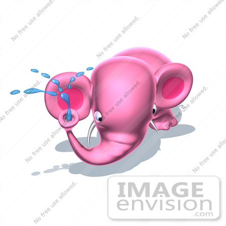 #44653 Royalty-Free (RF) Illustration of a 3d 3d Pink Elephant Mascot Spraying Water - Pose 3 by Julos