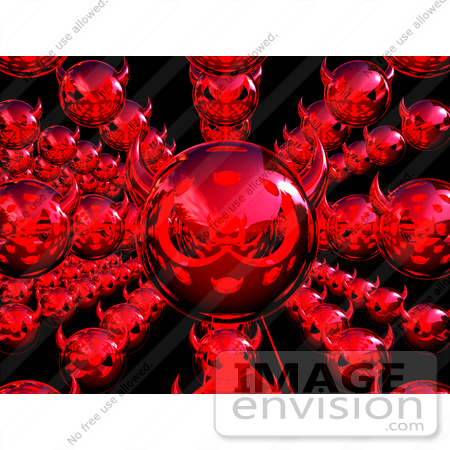 #44676 Royalty-Free (RF) Illustration of Rows Of 3d Red Devil Heads Moving Forward - Version 3 by Julos
