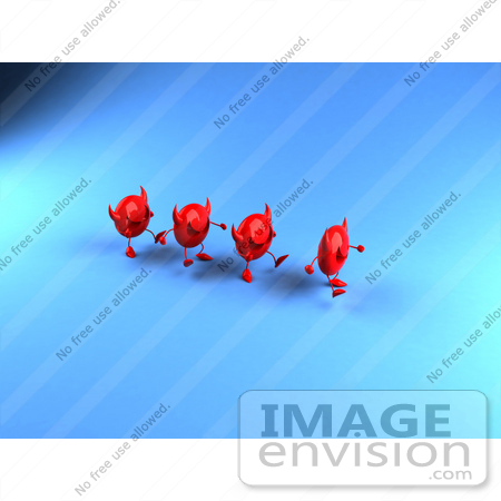 #44679 Royalty-Free (RF) Illustration of a Row Of Red 3d Devil Heads Walking In A Line - Version 3 by Julos