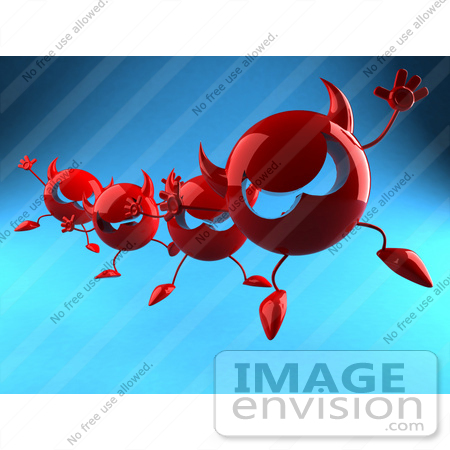 #44681 Royalty-Free (RF) Illustration of a Row Of 3d Red Devil Heads Marching Forward - Version 4 by Julos