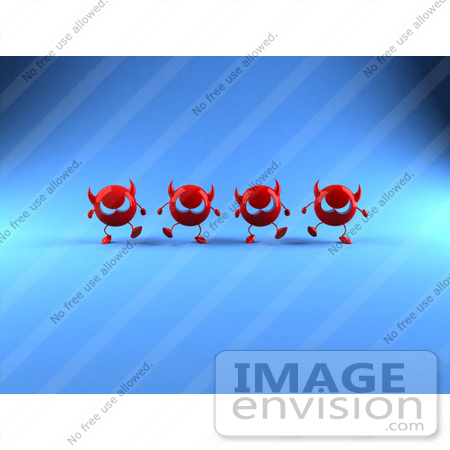 #44682 Royalty-Free (RF) Illustration of a Row Of 3d Red Devil Heads Marching Forward - Version 5 by Julos