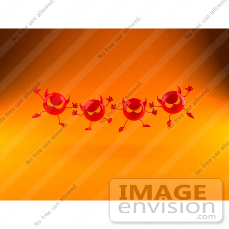 #44683 Royalty-Free (RF) Illustration of a Row Of 3d Red Devil Heads Marching Forward - Version 6 by Julos