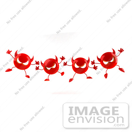 #44688 Royalty-Free (RF) Illustration of a Row Of 3d Red Devil Mascots Marching Forward - Version 1 by Julos