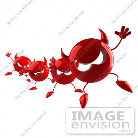 #44690 Royalty-Free (RF) Illustration of a Row Of 3d Red Devil Mascots Marching Forward - Version 3 by Julos