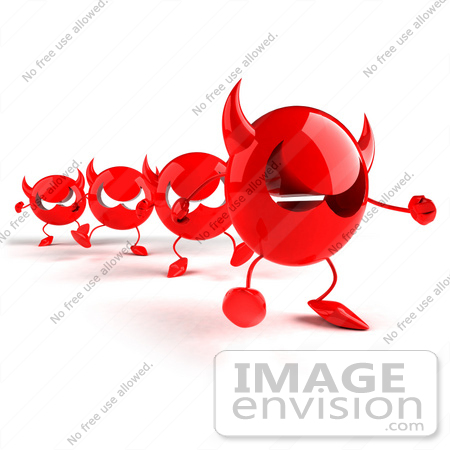 #44692 Royalty-Free (RF) Illustration of a Row Of Red 3d Devil Mascots Walking In A Line - Version 2 by Julos