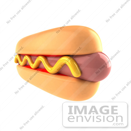 #44699 Royalty-Free (RF) Illustration of a 3d Hot Dog Mascot Garnished With A Squirt Of Mustard - Version 2 by Julos
