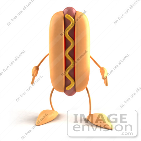 #44702 Royalty-Free (RF) Illustration of a 3d Hot Dog Mascot With Mustard Mascot Facing Front - Version 1 by Julos