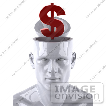 #44766 Royalty-Free (RF) Illustration of a Creative 3d White Man Character With A Red Dollar Symbol by Julos
