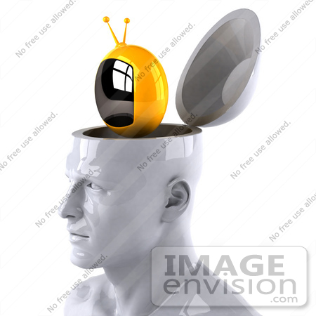 #44767 Royalty-Free (RF) Illustration of a Creative 3d White Man Character With A TV - Version 2 by Julos