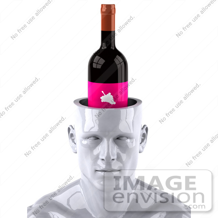 #44768 Royalty-Free (RF) Illustration of a Creative 3d White Man Character With A Pink Wine Bottle by Julos