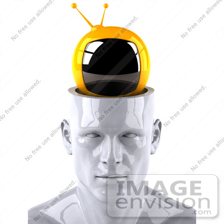 #44770 Royalty-Free (RF) Illustration of a Creative 3d White Man Character With A TV - Version 1 by Julos
