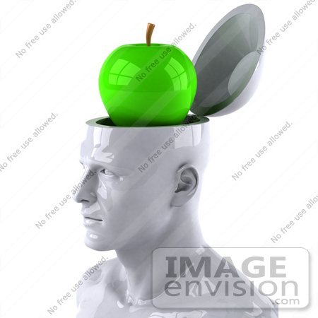 #44771 Royalty-Free (RF) Illustration of a Creative 3d White Man Character With A Green Granny Smith Apple by Julos