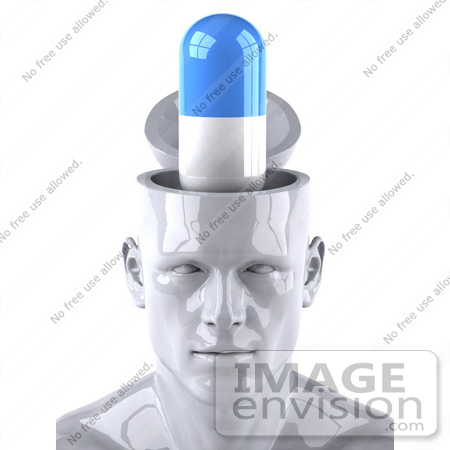 #44774 Royalty-Free (RF) Illustration of a Creative 3d White Man Character With A Blue And White Pill by Julos