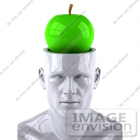 #44776 Royalty-Free (RF) Illustration of a Creative 3d White Man Character With A Green Apple by Julos