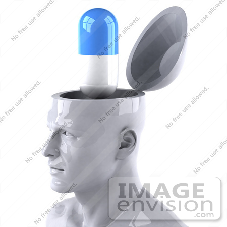 #44789 Royalty-Free (RF) Illustration of a Creative 3d White Man Character With A Pill Capsule by Julos