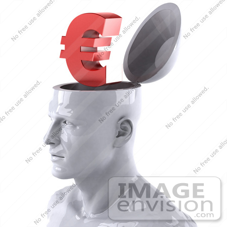 #44790 Royalty-Free (RF) Illustration of a Creative 3d White Man Character With A Euro Symbol by Julos