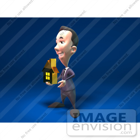 #44804 Royalty-Free (RF) Illustration Of A 3d White Businessman Mascot Holding Out A Golden Home - Version 2 by Julos