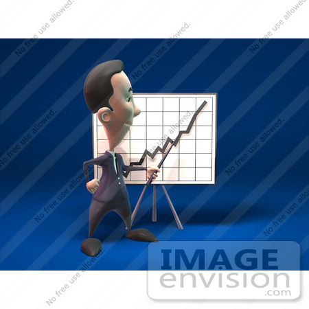 #44805 Royalty-Free (RF) Illustration Of A 3d White Businessman Mascot Discussing Statistics - Version 2 by Julos