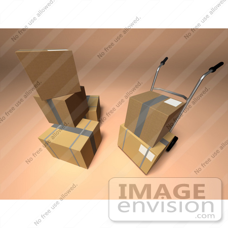 #45353 Royalty-Free (RF) Illustration Of 3d Cardboard Boxes With A Dolly - Version 3 by Julos