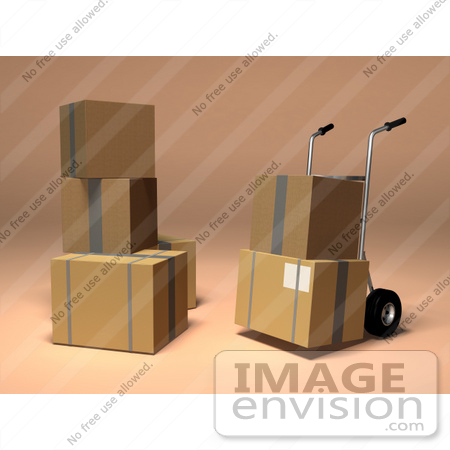 #45355 Royalty-Free (RF) Illustration Of 3d Cardboard Boxes With A Dolly - Version 2 by Julos
