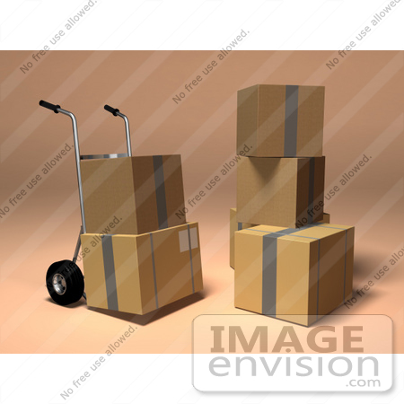 #45356 Royalty-Free (RF) Illustration Of 3d Cardboard Boxes With A Dolly - Version 4 by Julos