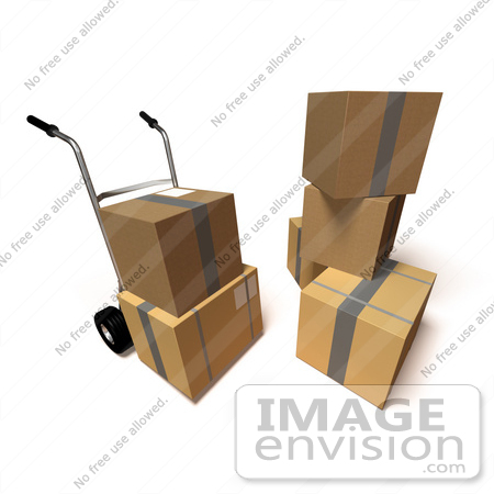#45357 Royalty-Free (RF) Illustration Of 3d Cardboard Delivery Boxes With A Dolly - Version 5 by Julos
