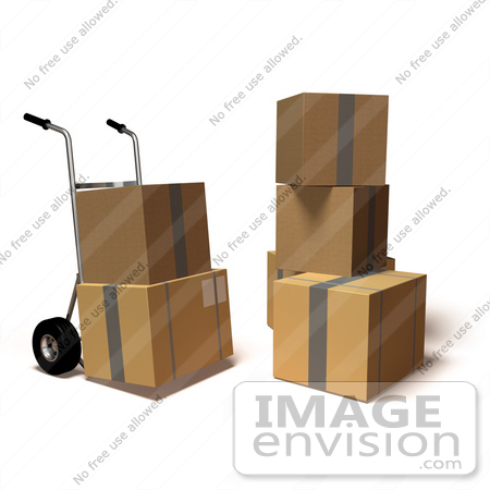 #45358 Royalty-Free (RF) Illustration Of 3d Cardboard Delivery Boxes With A Dolly - Version 8 by Julos