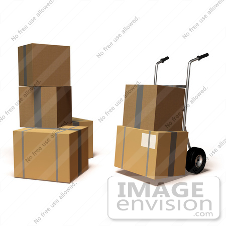 #45359 Royalty-Free (RF) Illustration Of 3d Cardboard Delivery Boxes With A Dolly - Version 6 by Julos