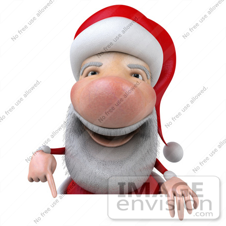 #46333 Royalty-Free (RF) Illustration Of A 3d Big Nose Santa Mascot Pointing Down And Standing Behind A Blank Sign by Julos