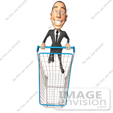 #46540 Royalty-Free (RF) Illustration Of A 3d White Corporate Businessman Mascot Pushing A Shopping Cart - Version 5 by Julos