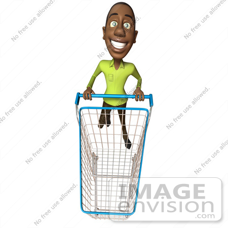 #46545 Royalty-Free (RF) Illustration Of A 3d Casual Black Man Mascot Pushing A Shopping Cart - Version 5 by Julos
