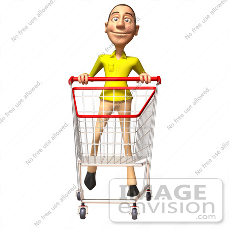 #46548 Royalty-Free (RF) Illustration Of A 3d Casual White Man Mascot Pushing A Shopping Cart - Version 3 by Julos