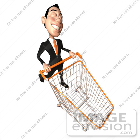#46555 Royalty-Free (RF) Illustration Of A 3d White Businessman Mascot Pushing A Shopping Cart - Version 6 by Julos