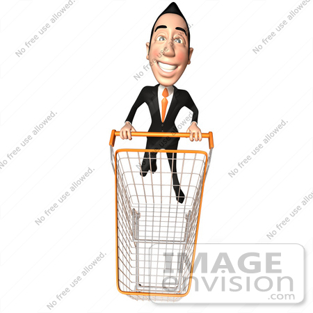 #46557 Royalty-Free (RF) Illustration Of A 3d White Businessman Mascot Pushing A Shopping Cart - Version 5 by Julos