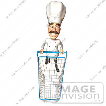 #46561 Royalty-Free (RF) Illustration Of A 3d Chef Henry Mascot Pushing A Shopping Cart - Version 2 by Julos