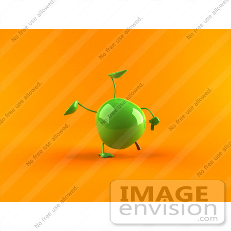 #46578 Royalty-Free (RF) Illustration Of A 3d Green Apple Mascot Doing A Cartwheel - Version 2 by Julos