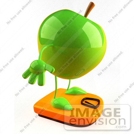 #46585 Royalty-Free (RF) Illustration Of A 3d Green Apple Mascot Standing On A Scale - Version 2 by Julos