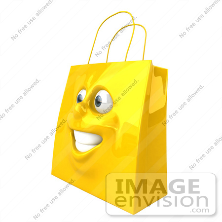 #46606 Royalty-Free (RF) Illustration Of A 3d Yellow Shiny Happy Shopping Bag Head by Julos