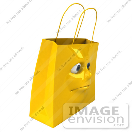 #46607 Royalty-Free (RF) Illustration Of A 3d Yellow Shiny Grumpy Shopping Bag Head by Julos