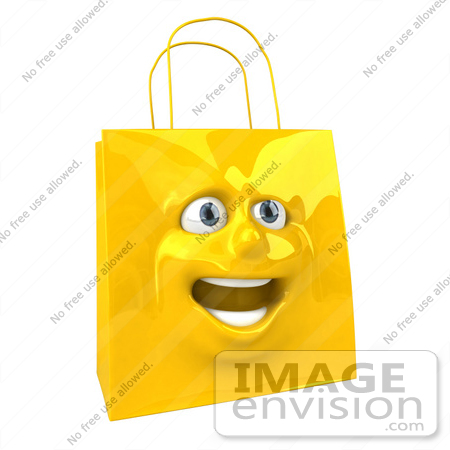 #46608 Royalty-Free (RF) Illustration Of A 3d Yellow Shiny Estatic Shopping Bag Head by Julos