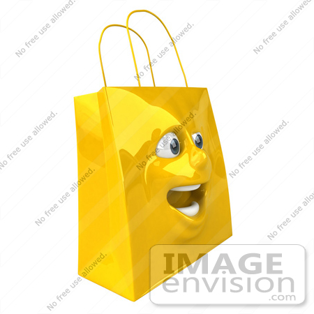 #46609 Royalty-Free (RF) Illustration Of A 3d Yellow Shiny Excited Shopping Bag Head by Julos