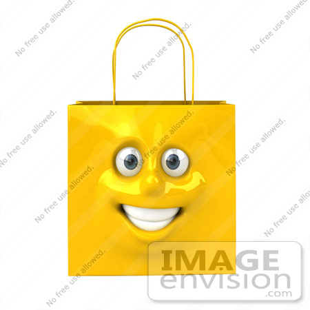 #46610 Royalty-Free (RF) Illustration Of A 3d Yellow Shiny Smiling Shopping Bag Head by Julos