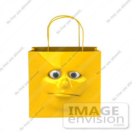 #46611 Royalty-Free (RF) Illustration Of A 3d Yellow Shiny Lonely Shopping Bag Head by Julos