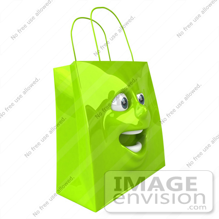 #46612 Royalty-Free (RF) Illustration Of A 3d Green Shiny Excited Shopping Bag Head by Julos