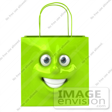 #46614 Royalty-Free (RF) Illustration Of A 3d Green Shiny Smiling Shopping Bag Head by Julos