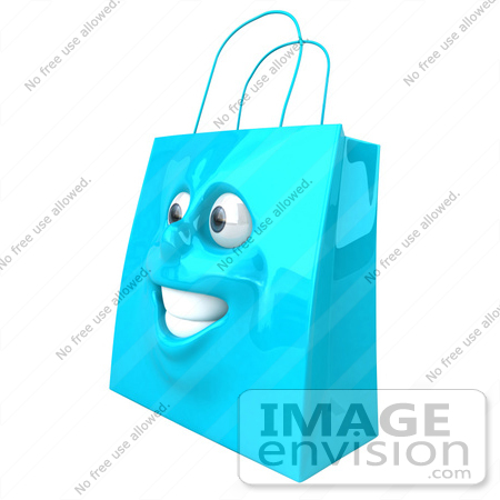 #46615 Royalty-Free (RF) Illustration Of A 3d Blue Shiny Happy Shopping Bag Head by Julos