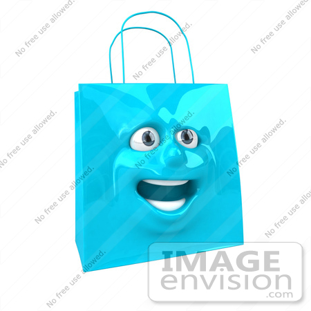 #46616 Royalty-Free (RF) Illustration Of A 3d Blue Shiny Estatic Shopping Bag Head by Julos